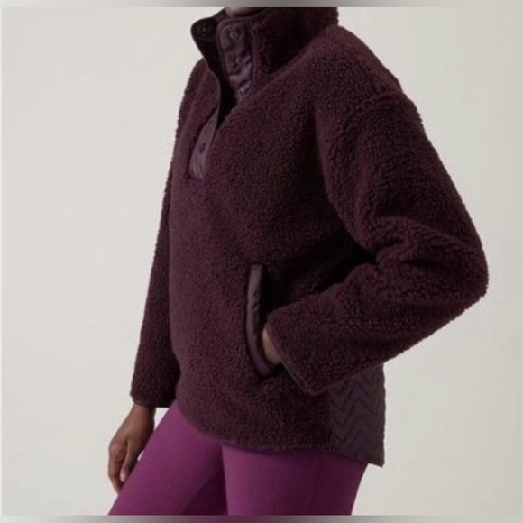 💫Athleta Cozy Sherpa Snap Sweatshirt Spiced Cabernet Size XS Burgundy💫 - Picture 2 of 9